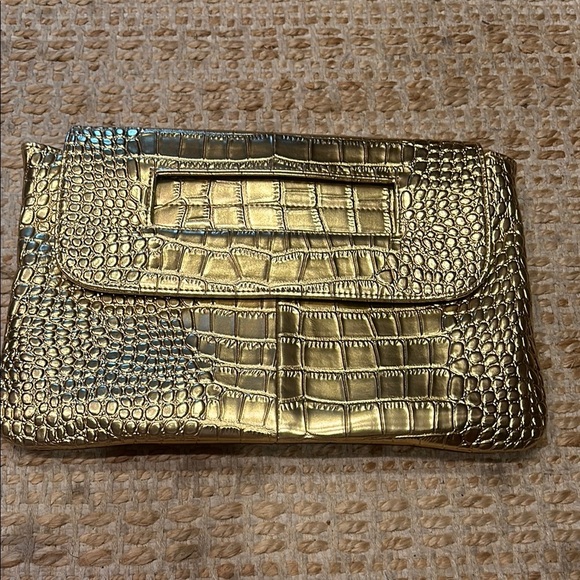 Handbags - Gold Crocodile Embossed Clutch